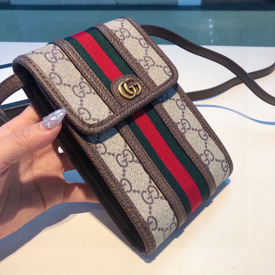 Borsa per telefono marrone a righe