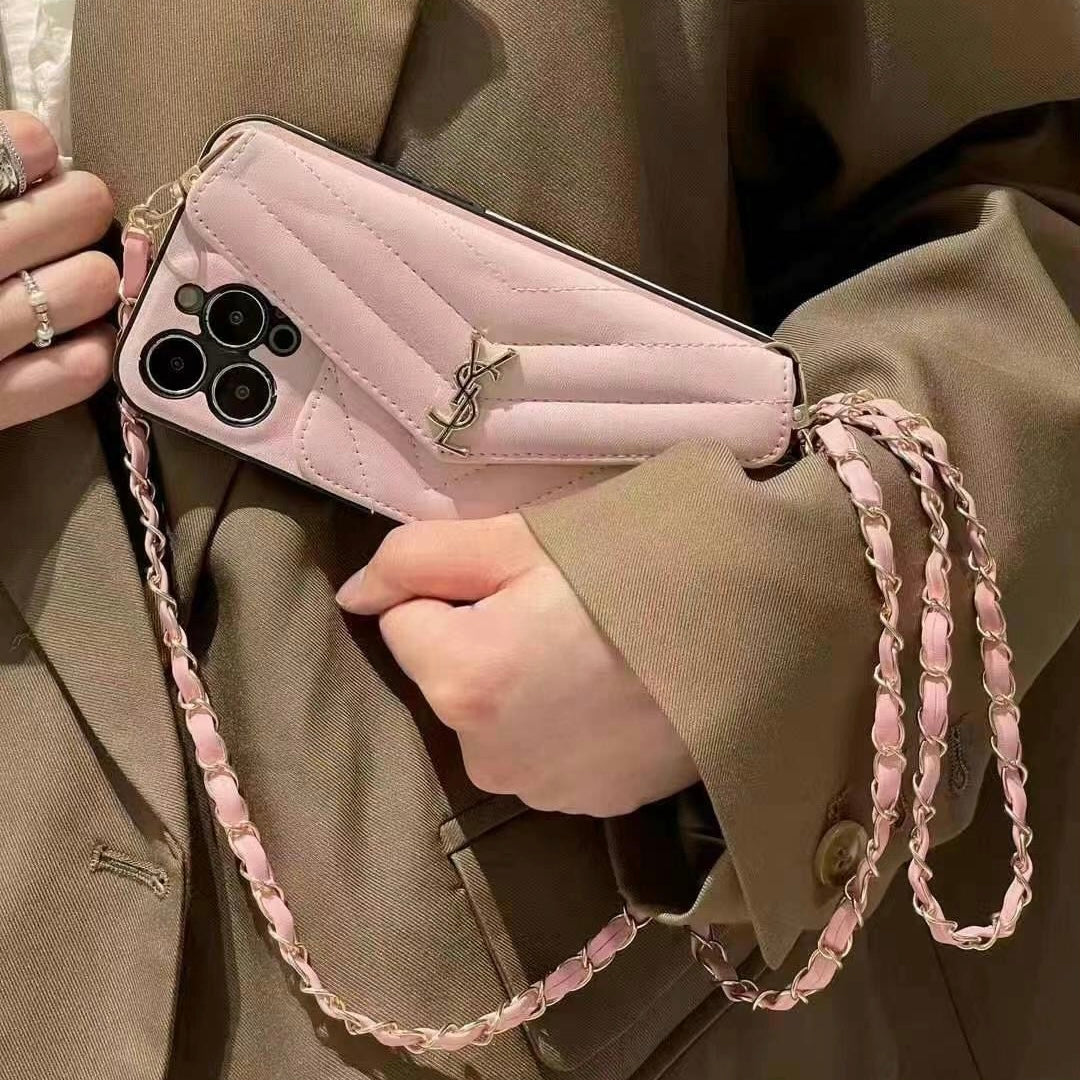 Custodia per telefono con catena alla moda per iPhone
