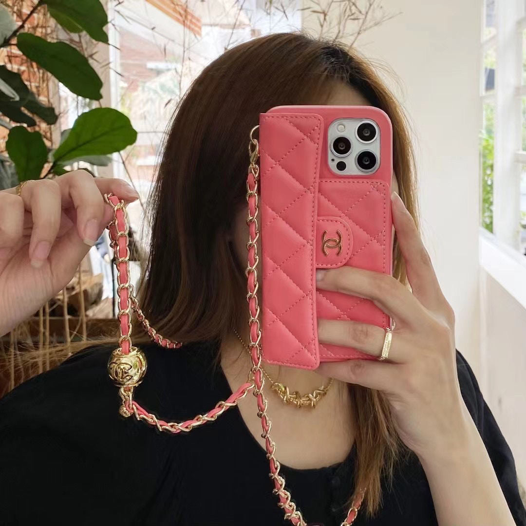 Custodia per telefono con catena di moda per iPhone