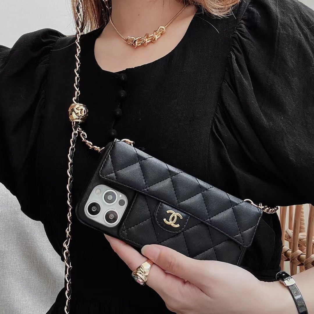 Custodia per telefono con catena di moda per iPhone