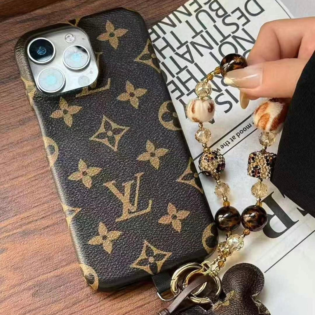 Custodia per telefono con catena marrone completa per iPhone