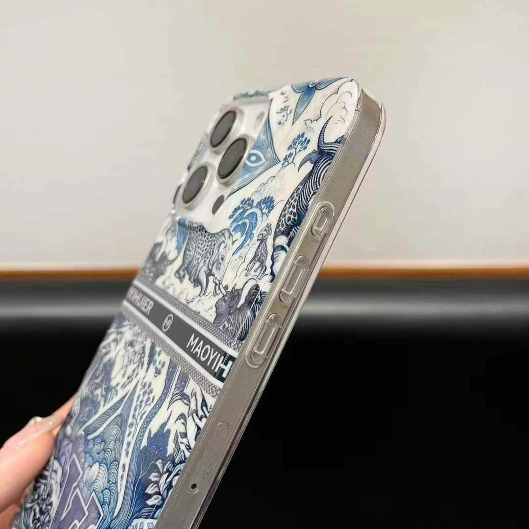 Custodia per telefono con catena blu trasparente per iPhone