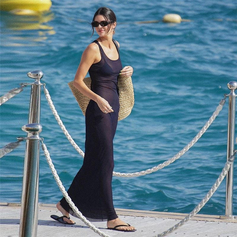 Abito sexy con scollo a V in rete fresca