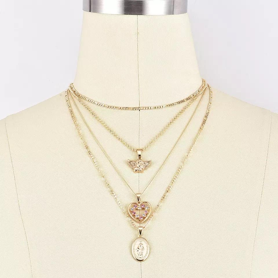 Collana vintage con cherubino e cuore di cristallo