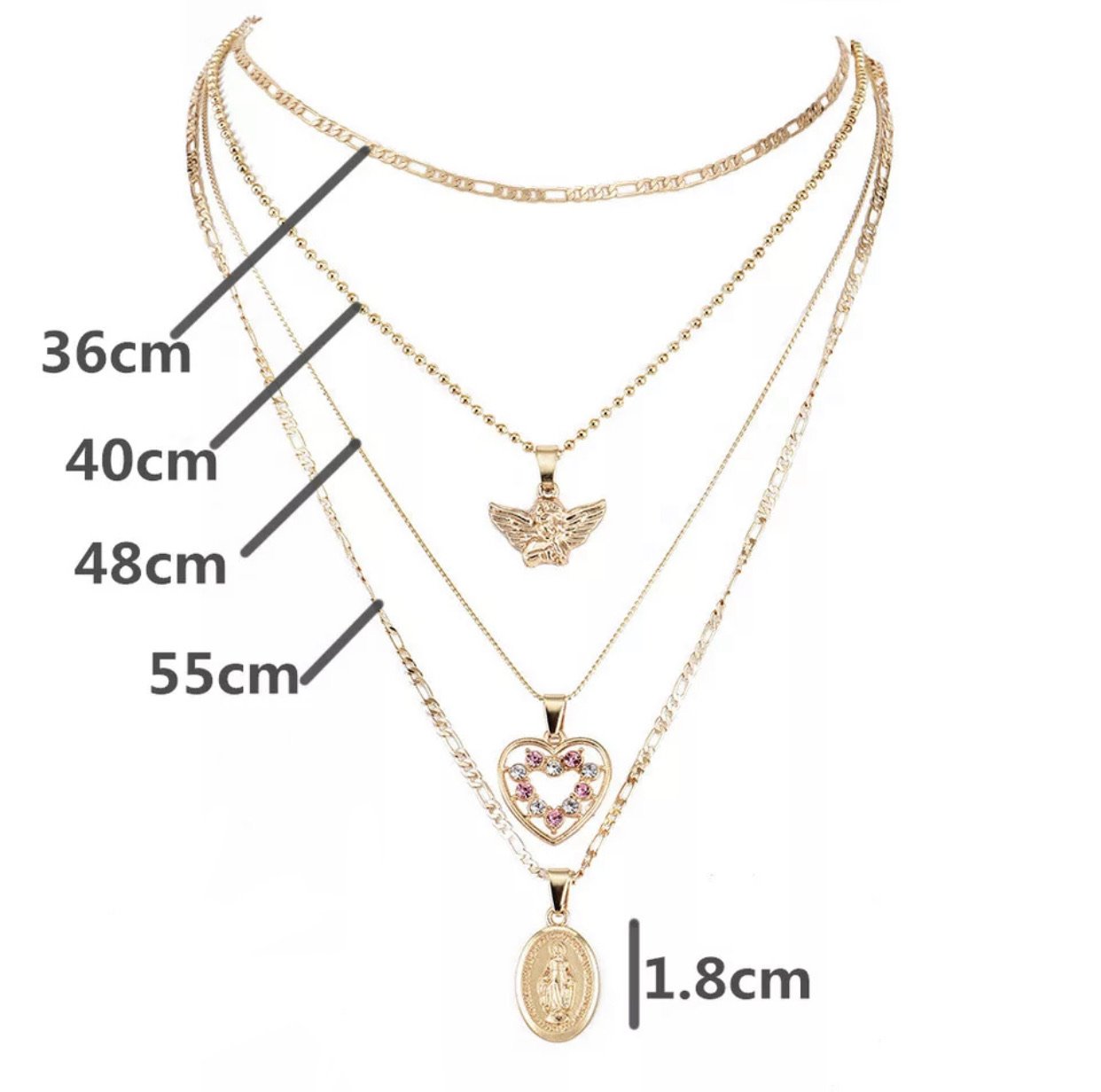 Collana vintage con cherubino e cuore di cristallo