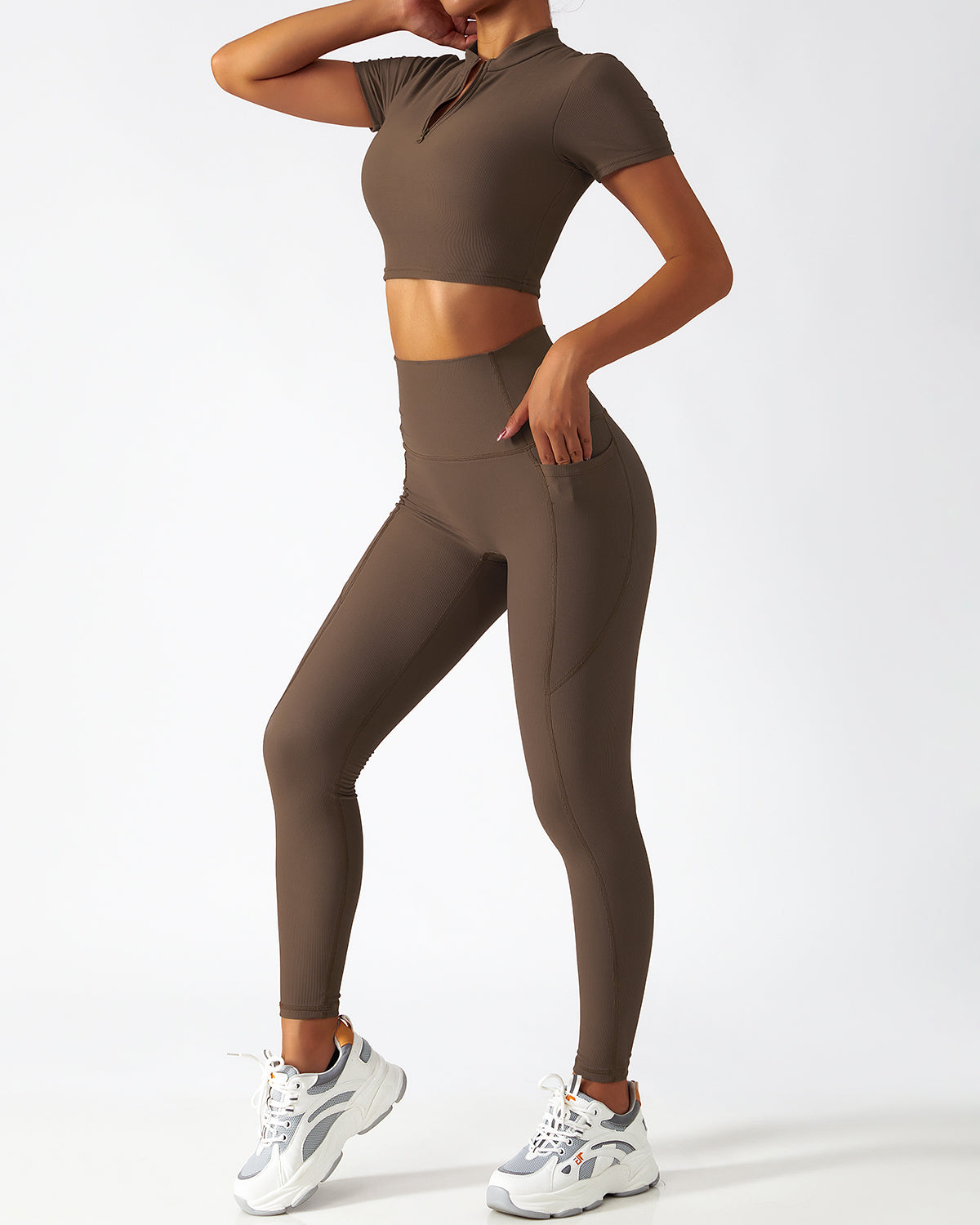 Leggings senza cuciture Riley con tasche - Marrone