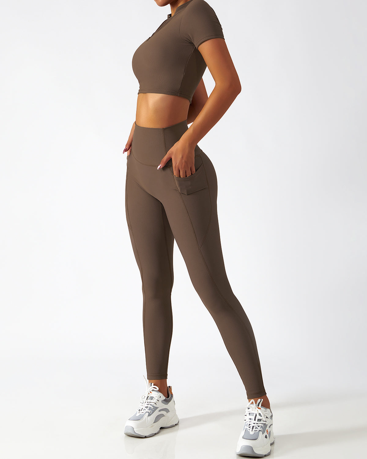 Leggings senza cuciture Riley con tasche - Marrone