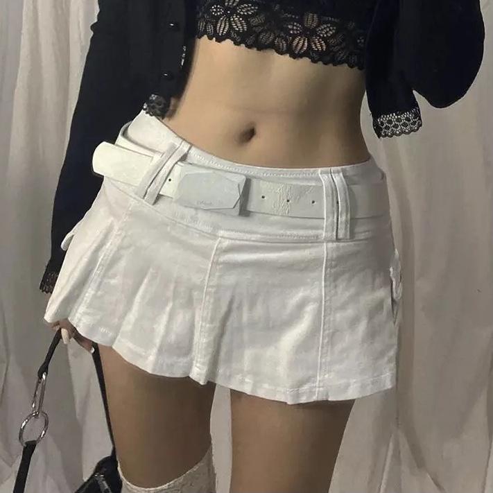 Gonna in micro jeans a vita bassa Y2K in bianco