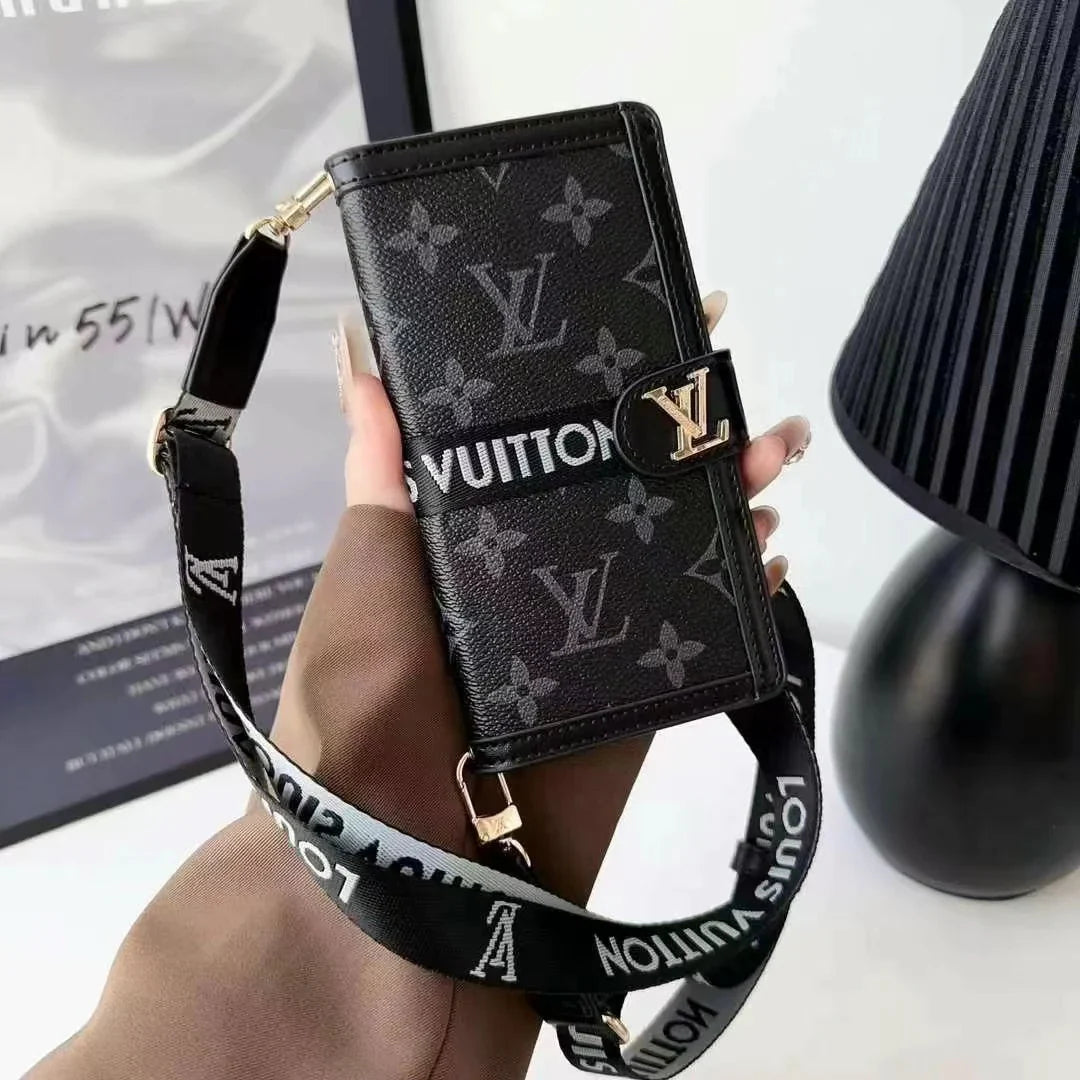 Custodia per telefono con portafoglio in pelle e cordino per iPhone