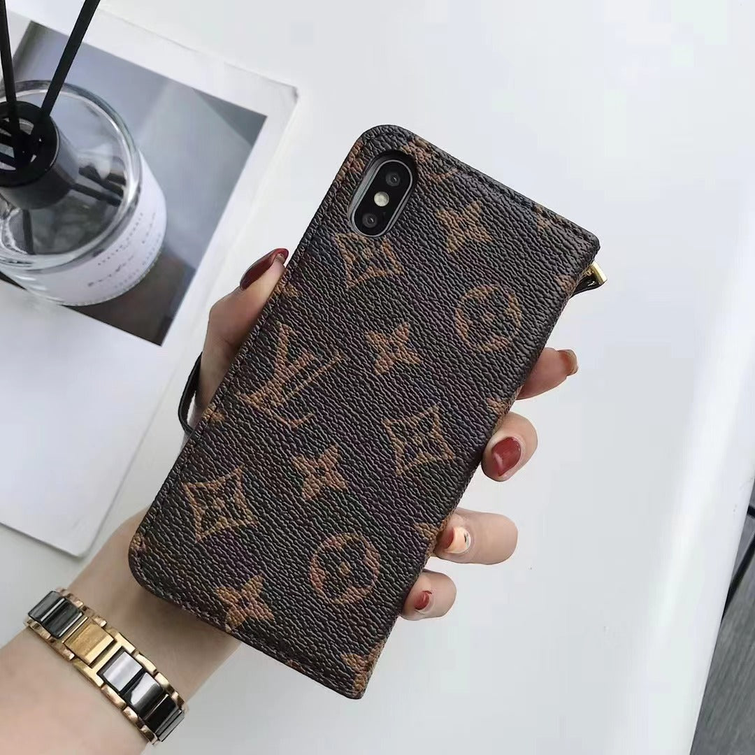 Custodia per telefono con portafoglio premium marrone per iPhone