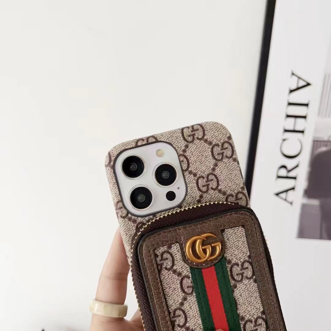 Custodia classica per iPhone con portafoglio grigio