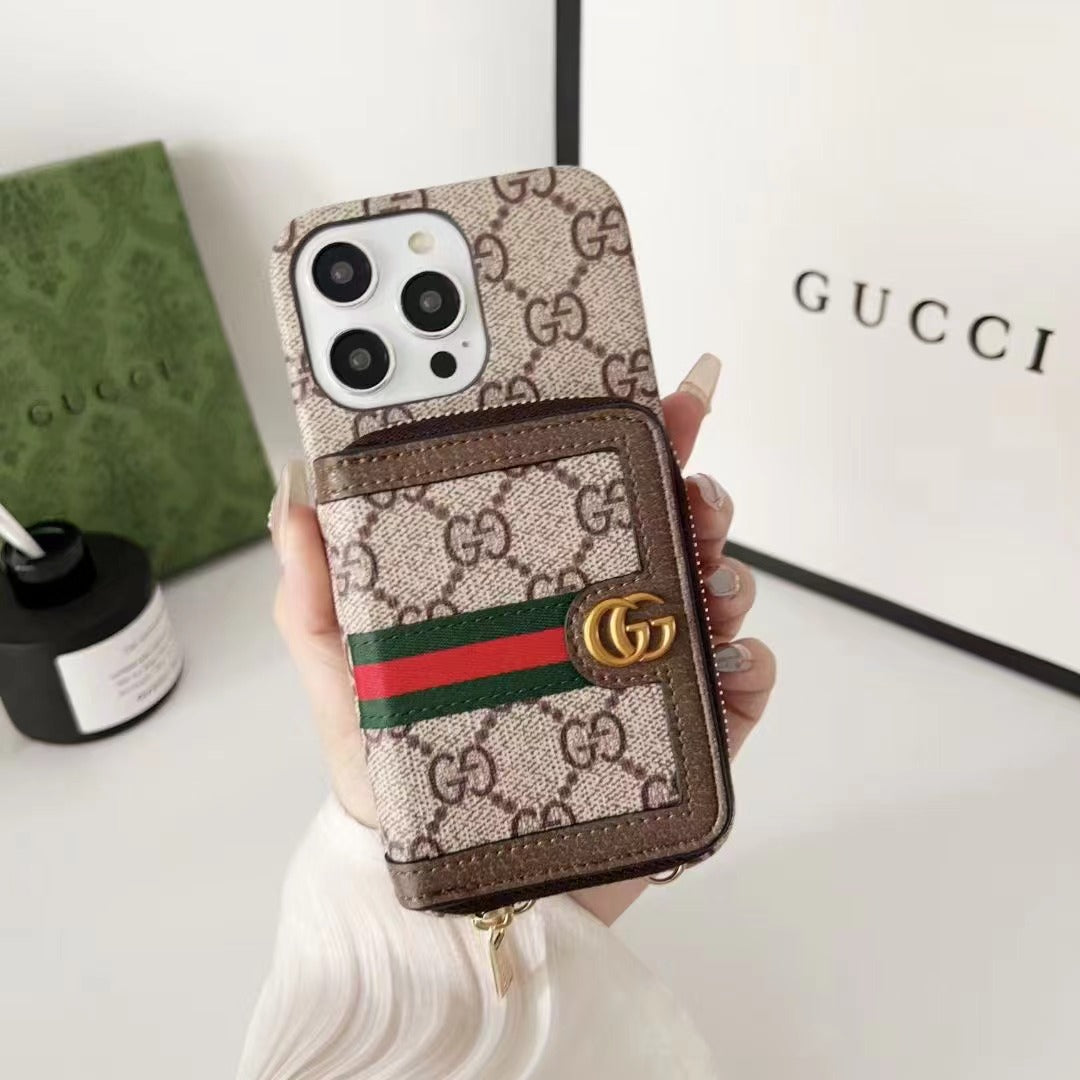 Custodia classica per iPhone con portafoglio grigio