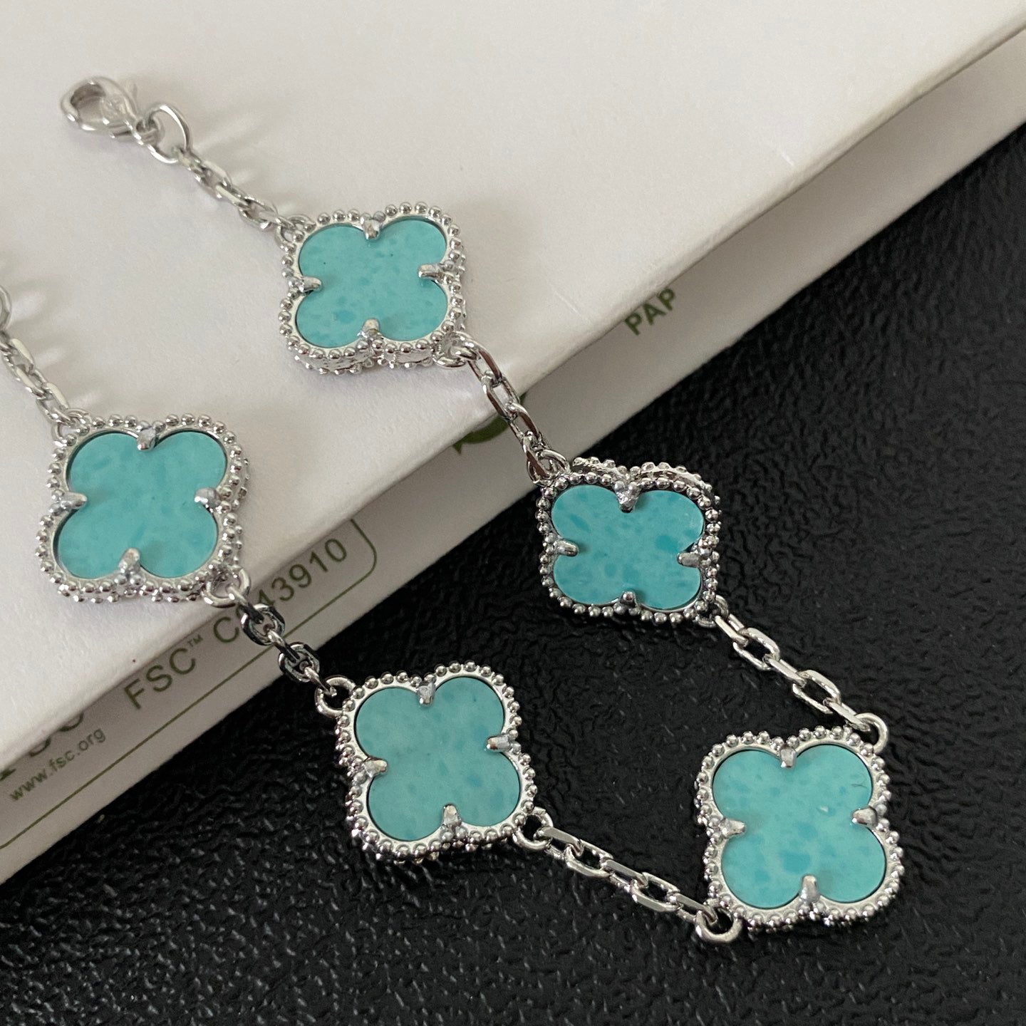 Bracciale turchese a quadrifoglio