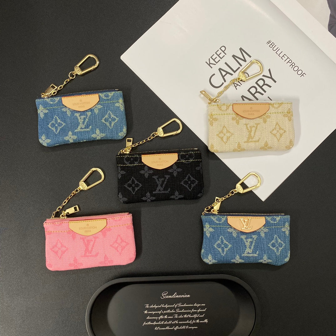 Porta carte di credito ricamato in denim di lusso