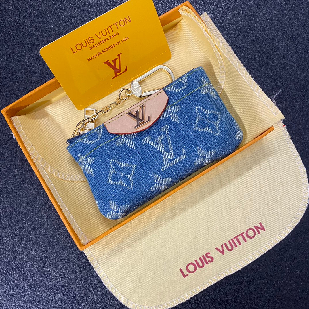 Porta carte di credito ricamato in denim di lusso