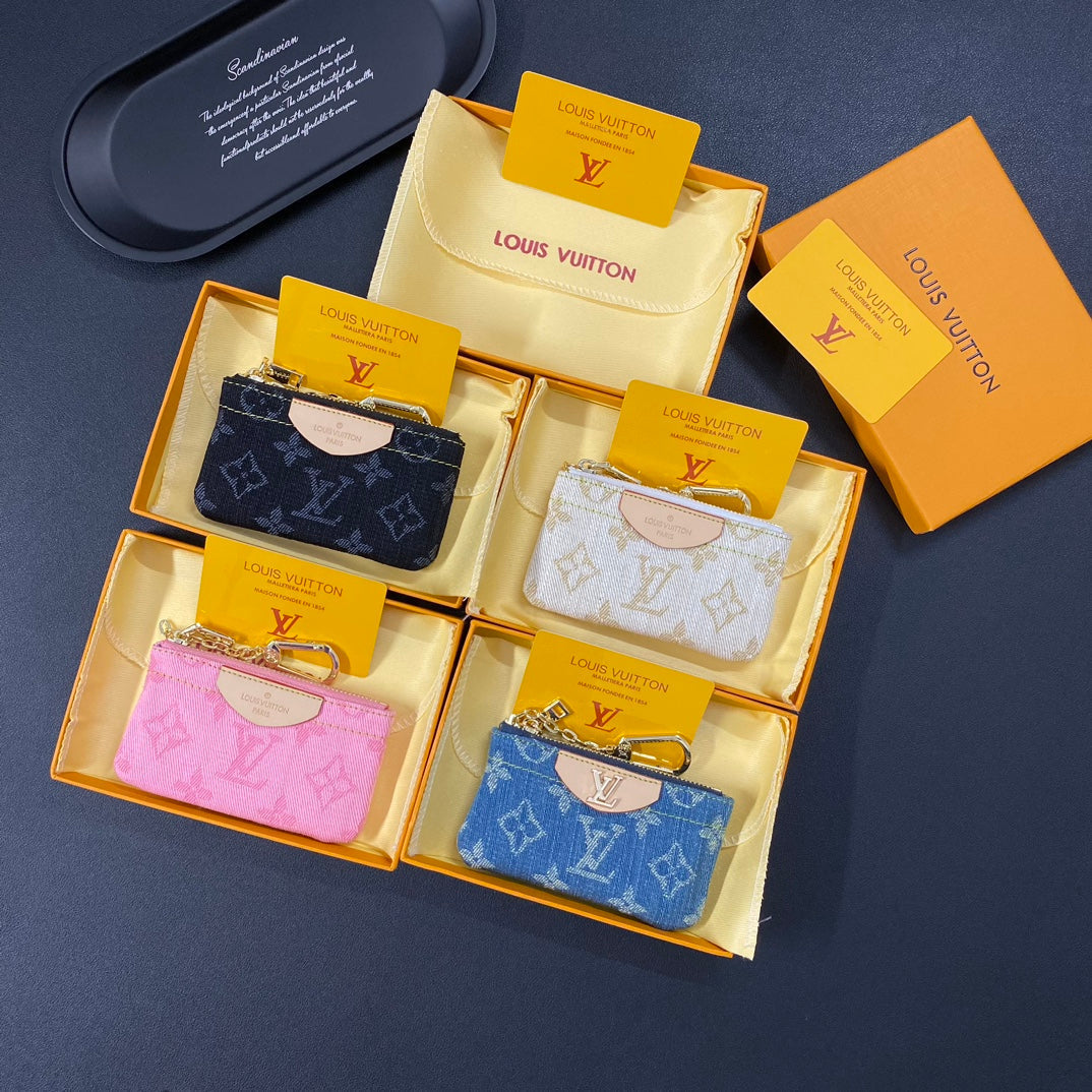 Porta carte di credito ricamato in denim di lusso