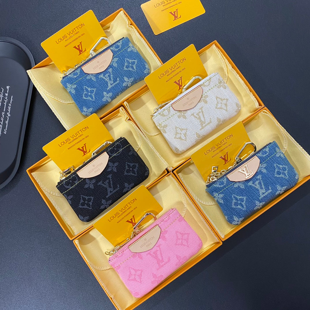 Porta carte di credito ricamato in denim di lusso