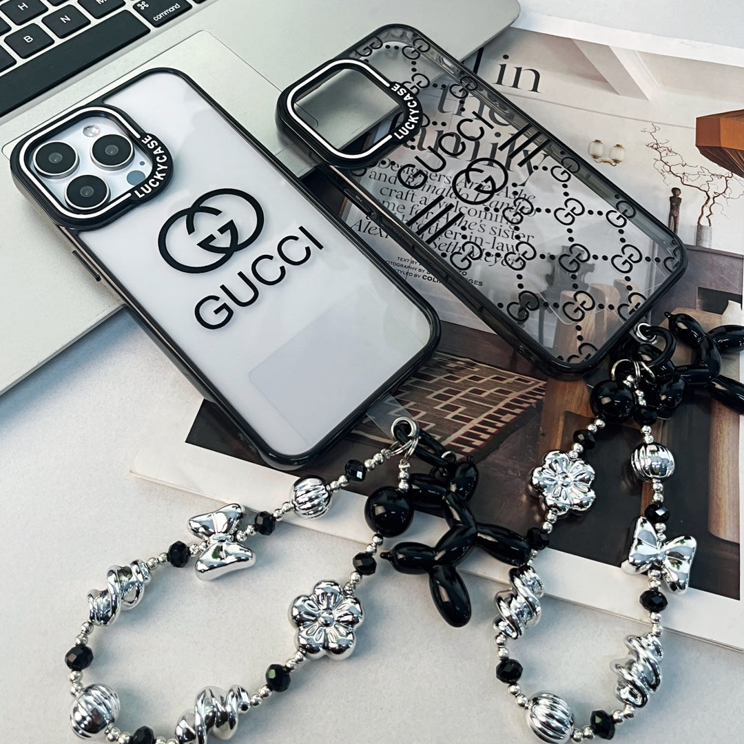 Custodia per telefono con bracciale in rilievo nero per iPhone