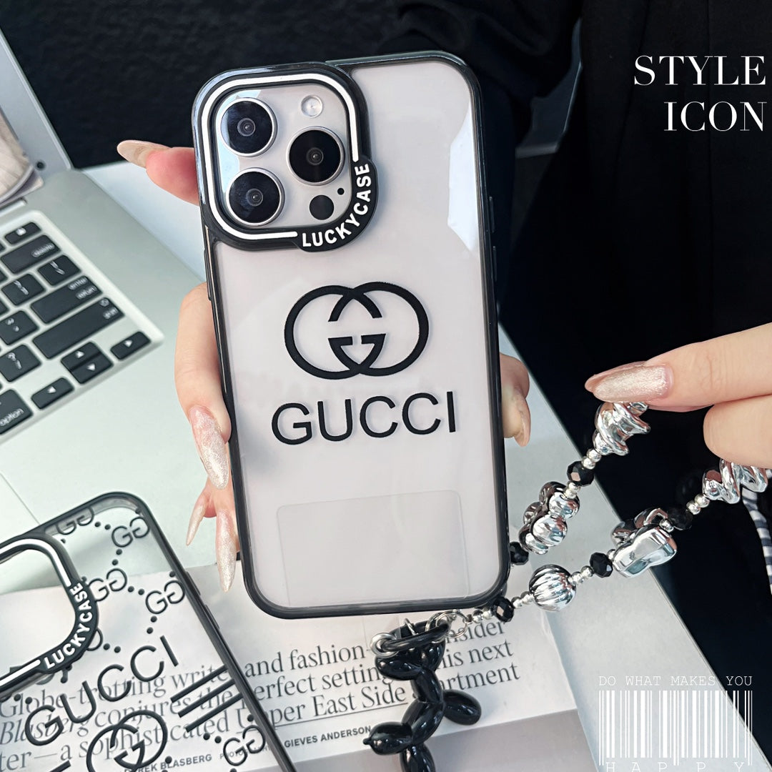 Custodia per telefono con bracciale in rilievo nero per iPhone