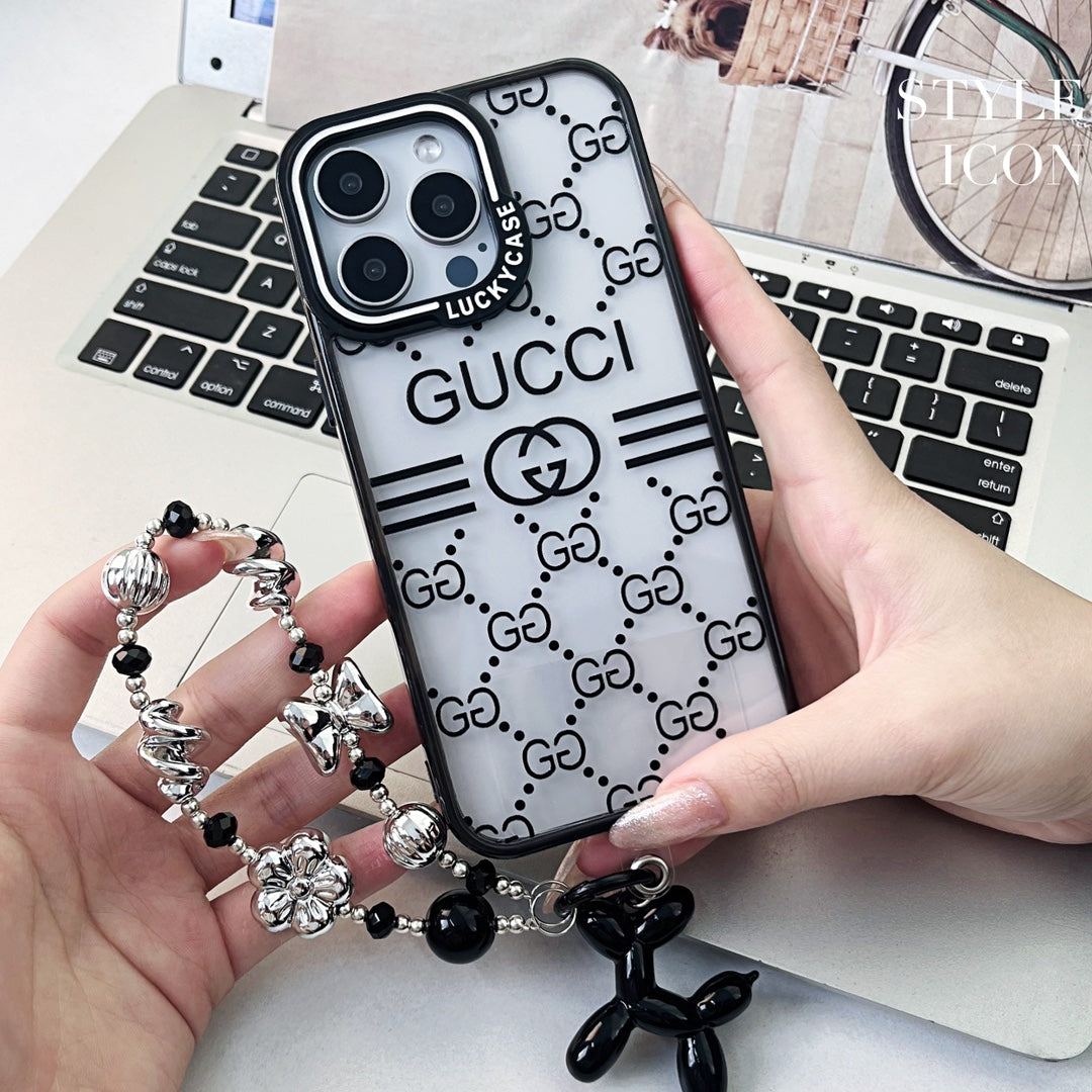 Custodia per telefono con bracciale in rilievo nero per iPhone