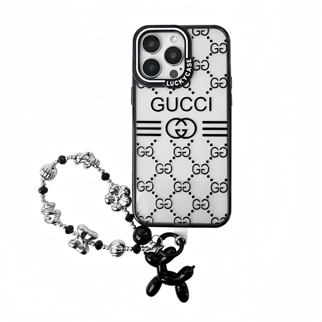 Custodia per telefono con bracciale in rilievo nero per iPhone