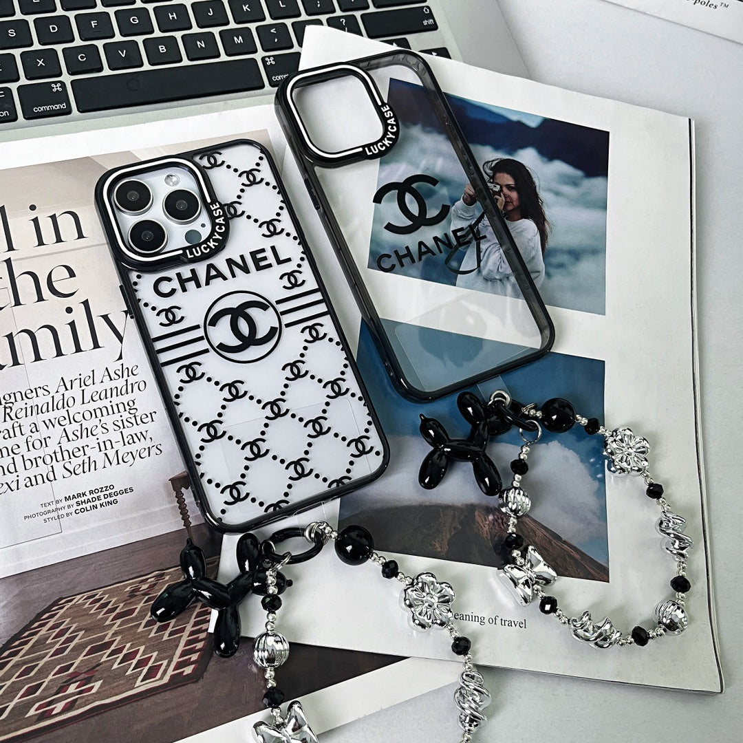 Custodia con bracciale in perline d'argento in rilievo per iPhone