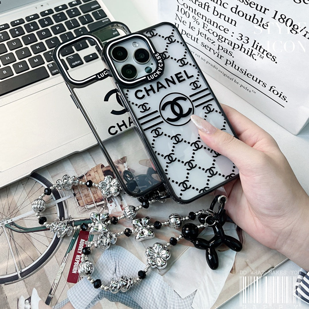 Custodia con bracciale in perline d'argento in rilievo per iPhone