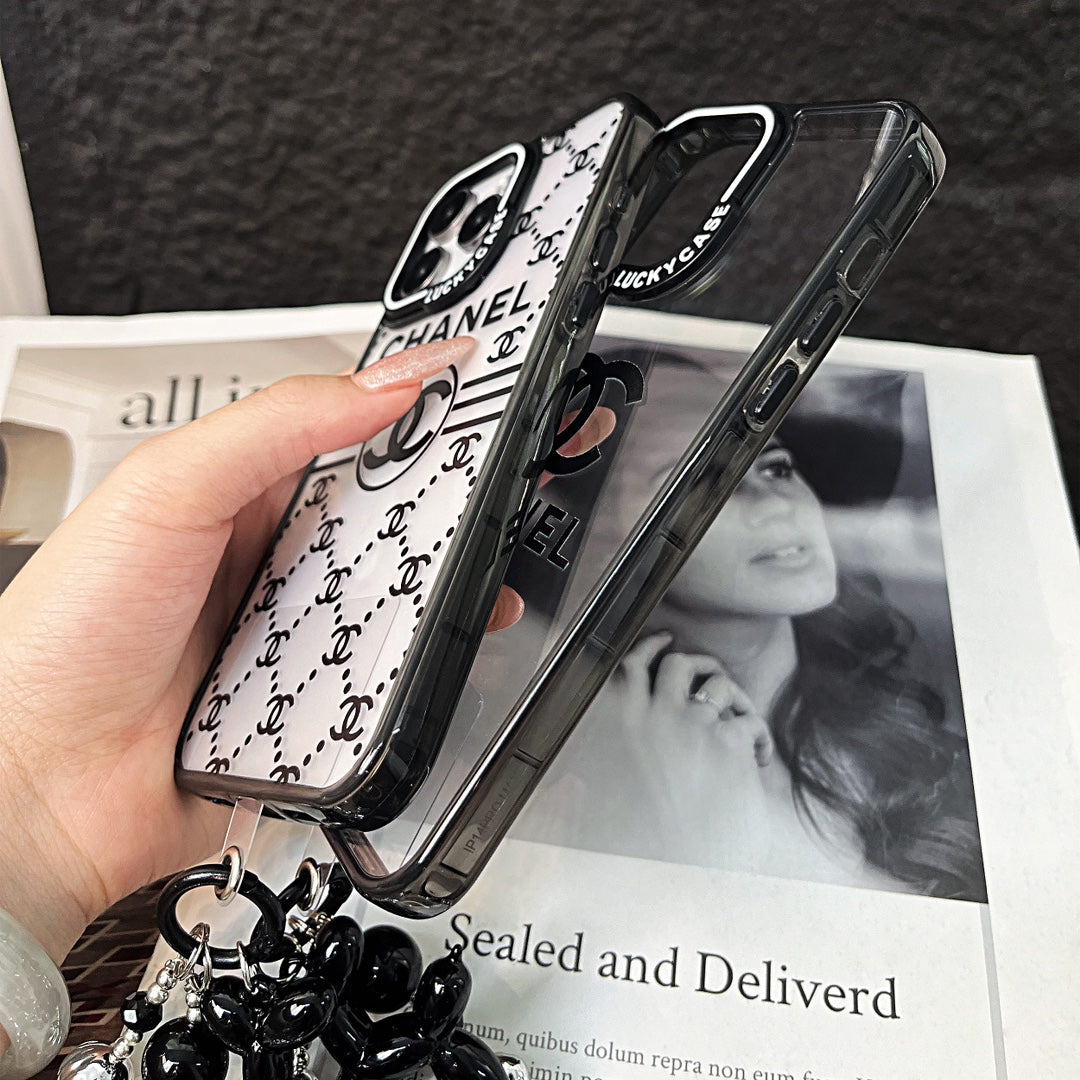 Custodia con bracciale in perline d'argento in rilievo per iPhone