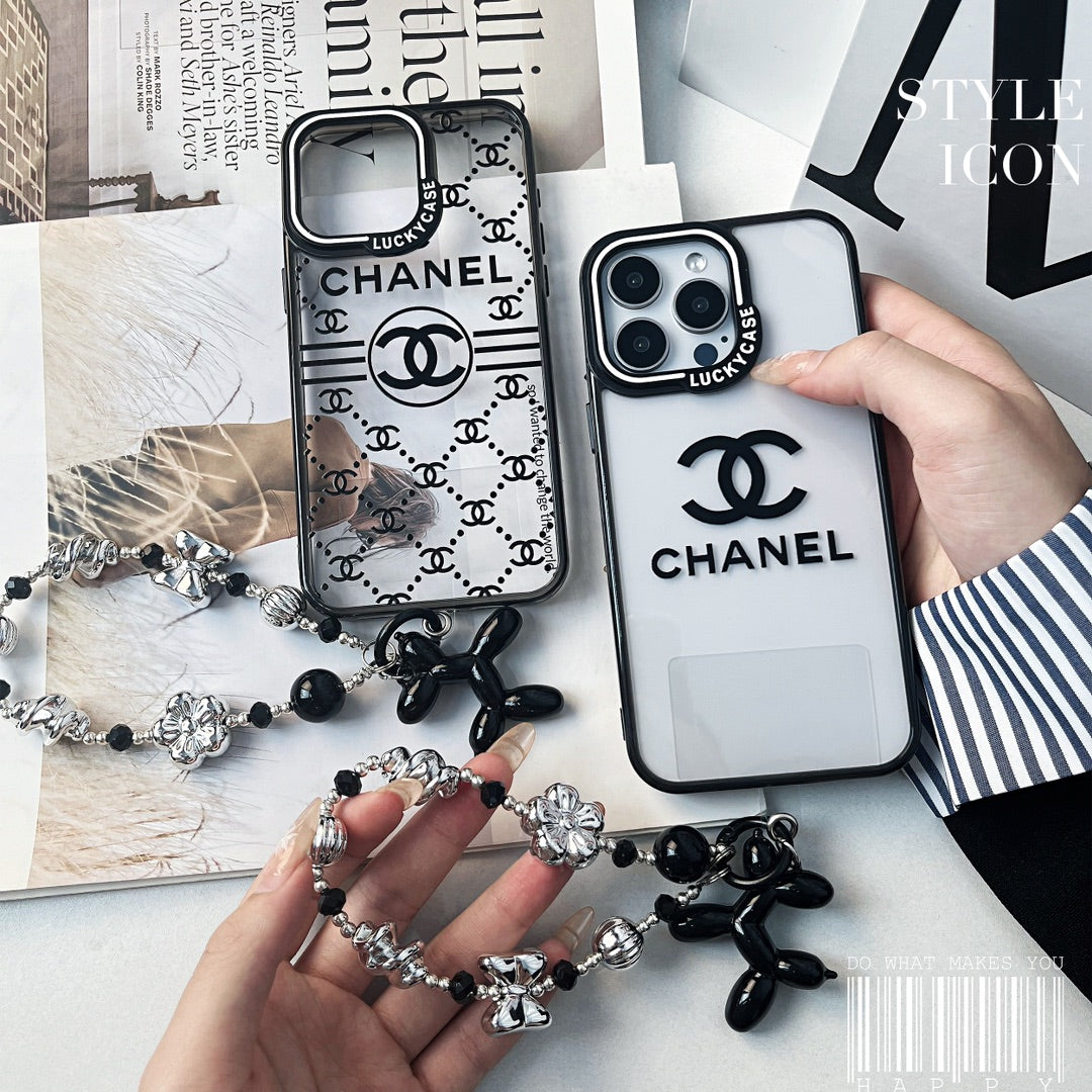 Custodia con bracciale in perline d'argento in rilievo per iPhone
