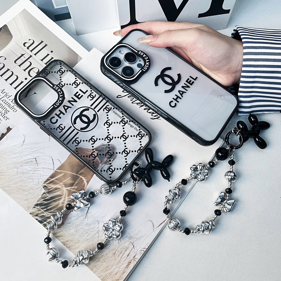 Custodia con bracciale in perline d'argento in rilievo per iPhone