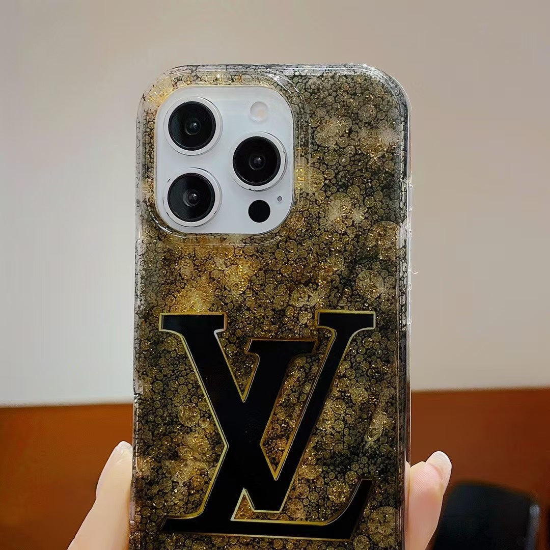 Custodia per telefono con lamina d'oro glitterata per iPhone