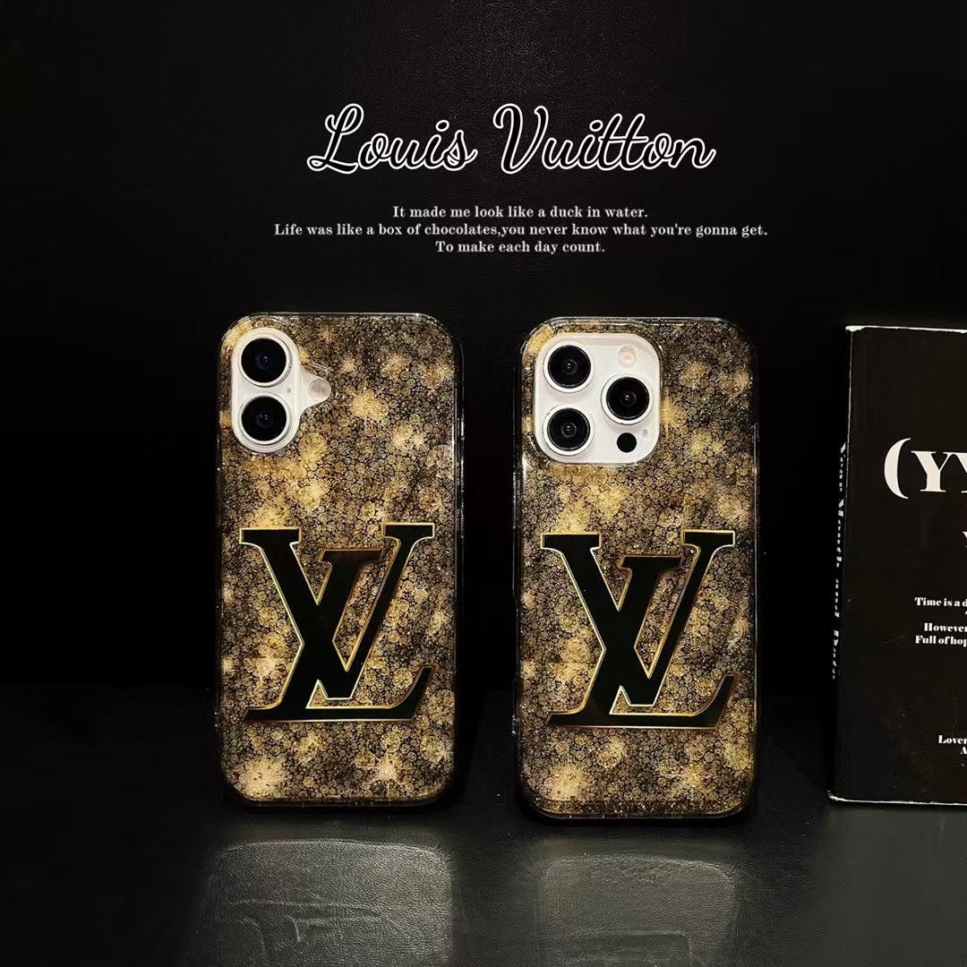 Custodia per telefono con lamina d'oro glitterata per iPhone