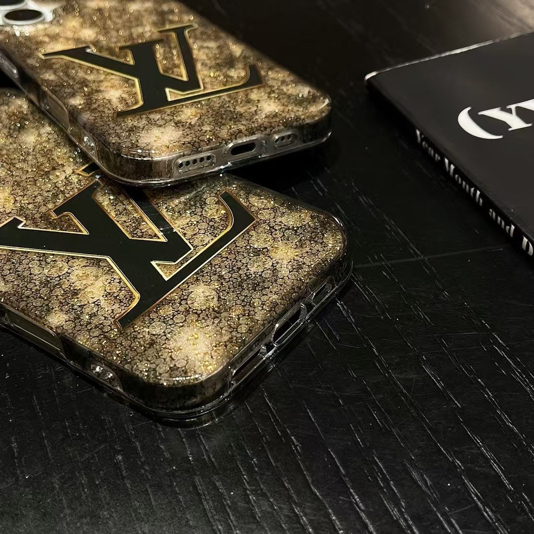 Custodia per telefono con lamina d'oro glitterata per iPhone