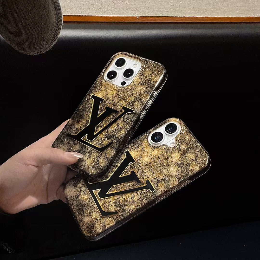 Custodia per telefono con lamina d'oro glitterata per iPhone