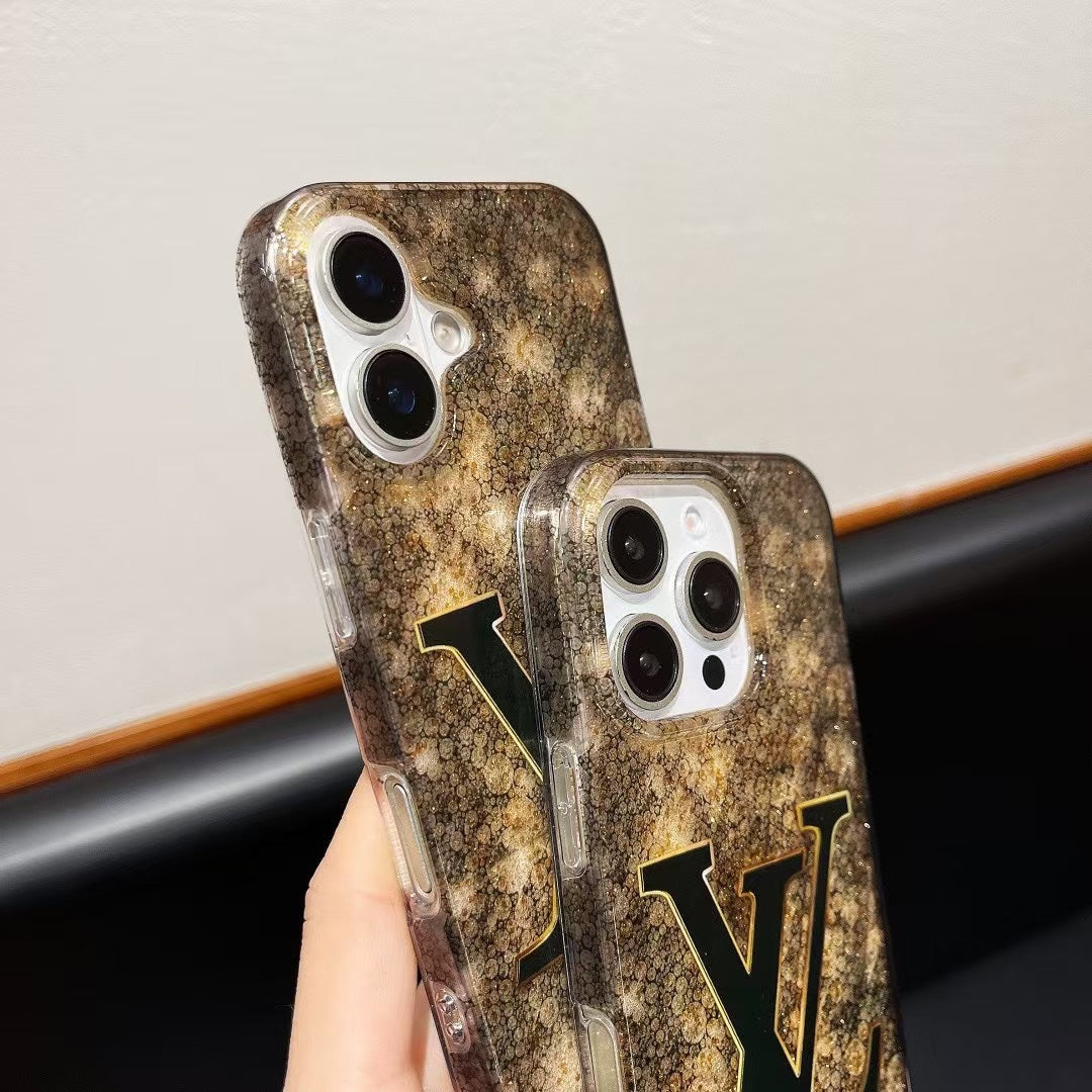 Custodia per telefono con lamina d'oro glitterata per iPhone