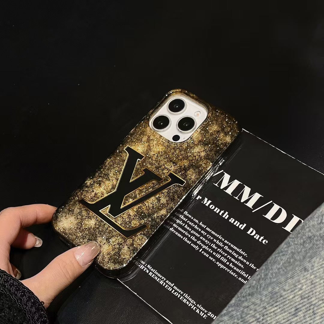 Custodia per telefono con lamina d'oro glitterata per iPhone