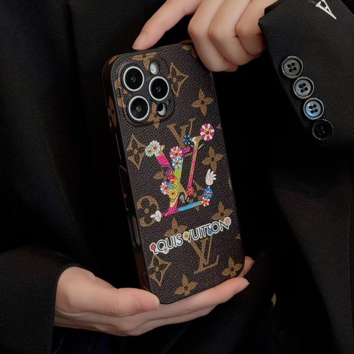 Custodia per iPhone con motivo a girasole in rilievo