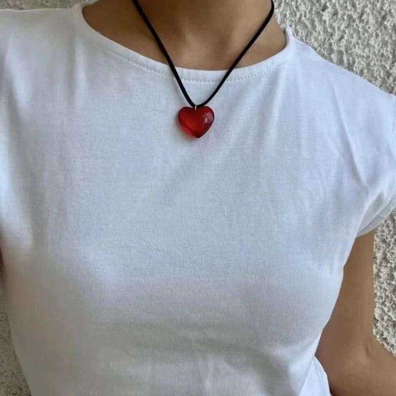 Collana con cordino "All Heart" e ciondolo in vetro trasparente