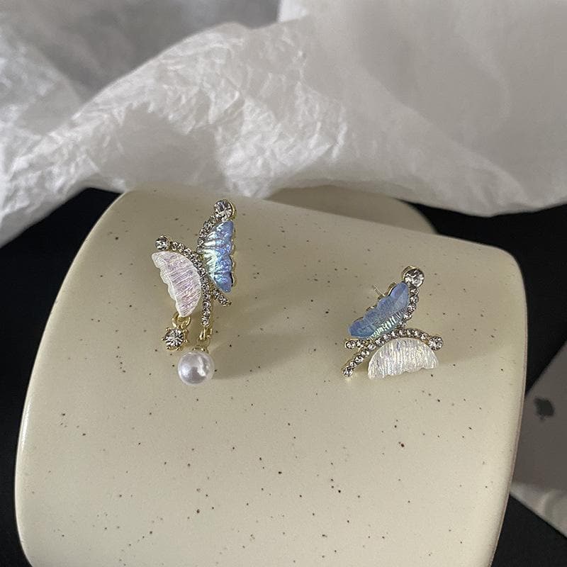 Orecchini a farfalla con perle multicolor e strass