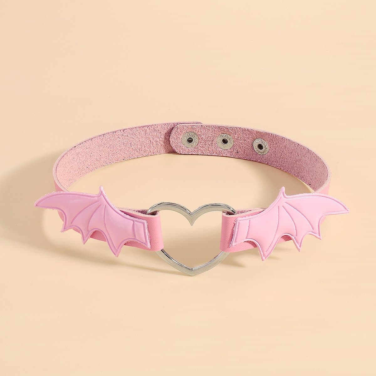 Wing heart ring button PU choker necklace