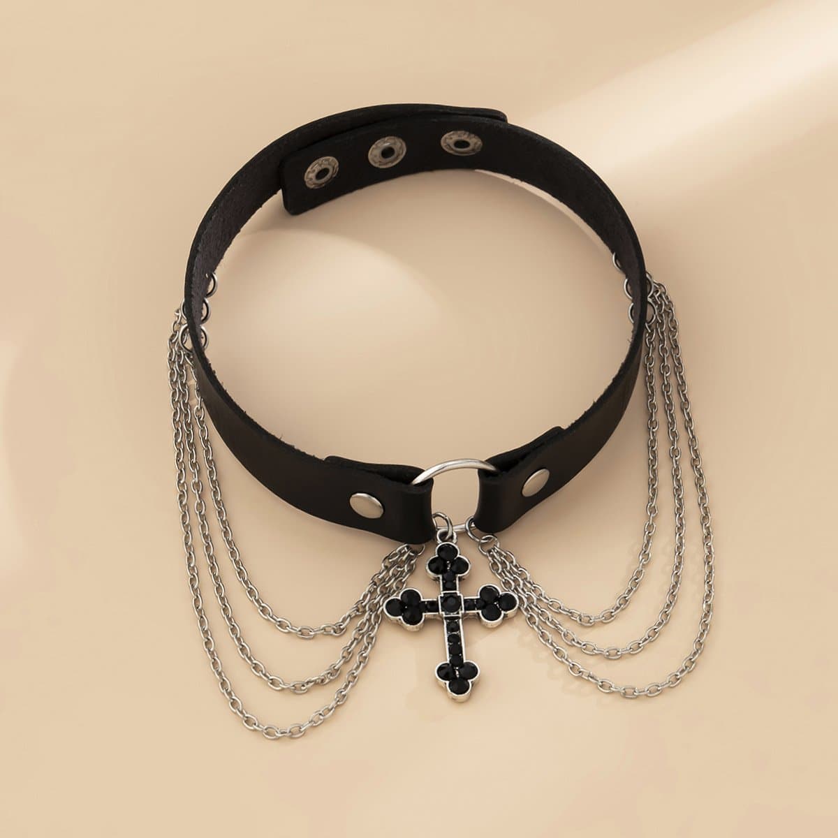 Collana girocollo a strati in PU con bottone a croce