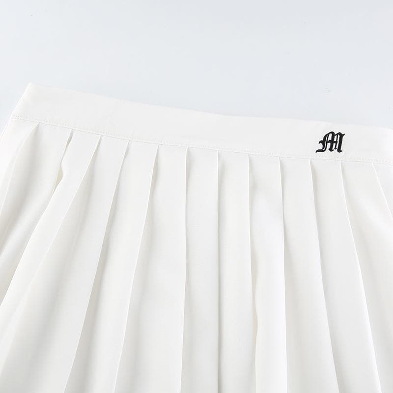 Minigonna a trapezio con zip e ricamo plissettato