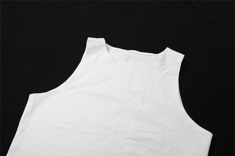 Top corto in due pezzi con scollo a giro e spalle scoperte a contrasto