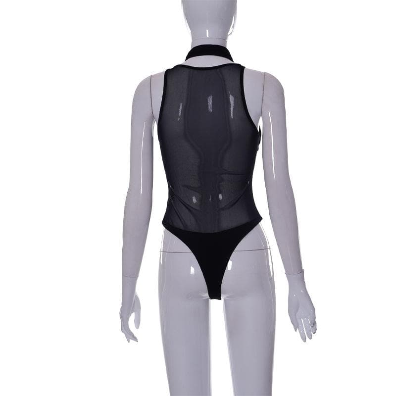 Body uni sans manches à licou croisé sur le devant en maille