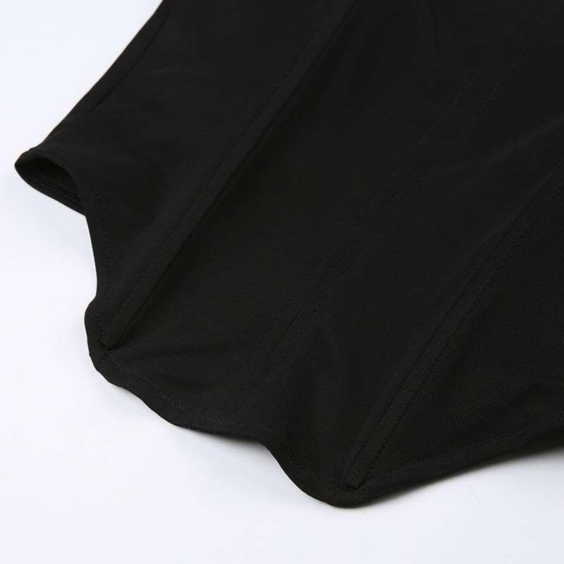 Top corsetto con schiena scoperta e allacciatura a collo alto con applicazioni floreali