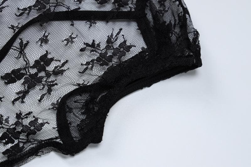 Rückenfreies, durchsichtiges Crop-Top aus Spitze mit Neckholder und Flügelärmeln