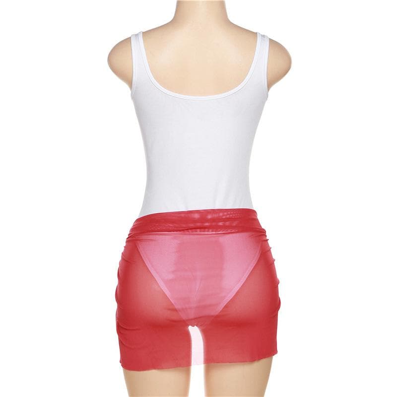 Completo gonna body senza maniche con scollo a rete a contrasto astratto