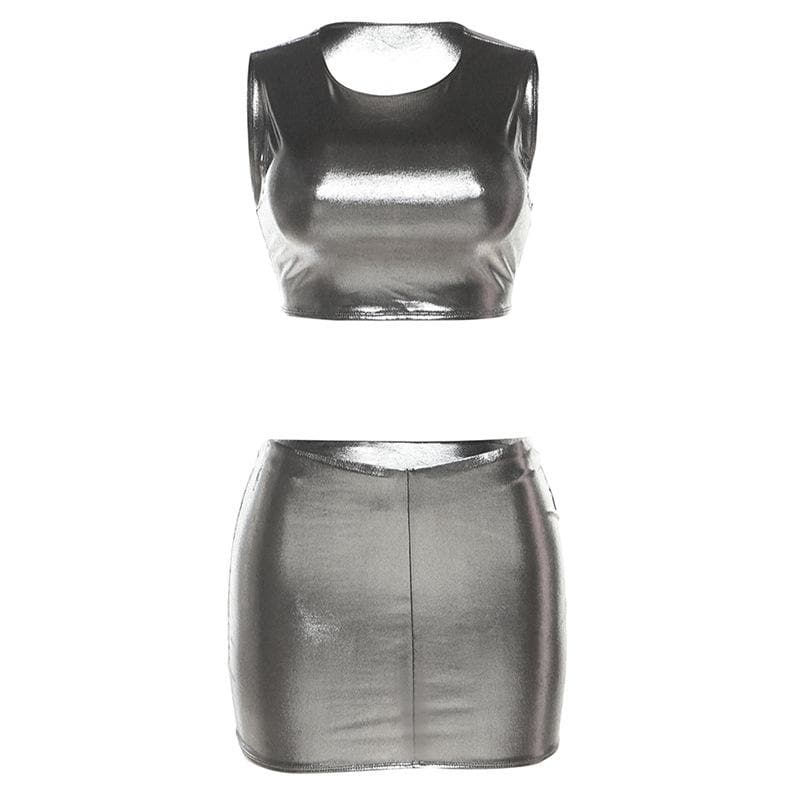 Minigonna metallizzata senza maniche con scollo rotondo