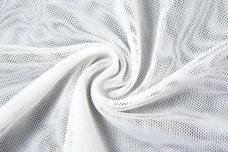 Minigonna patchwork con volant in rete, scollo a U irregolare, schiena nuda, fiocco e canotta