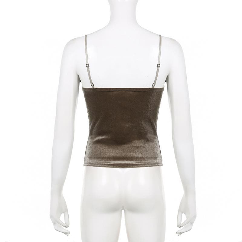 Rückenfreies Camisole-Oberteil aus gerüschtem Samt mit V-Ausschnitt und Kontrast